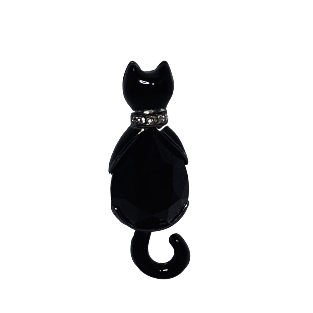 Silver Tone And Black Cat Brooch (4759)
